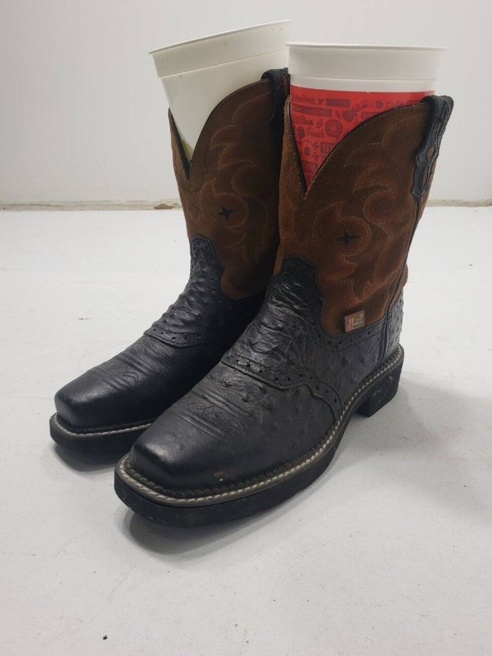 Justin Gypsy L9968 Women's 8B Leather Square Toe Western Cowboy Boots Black